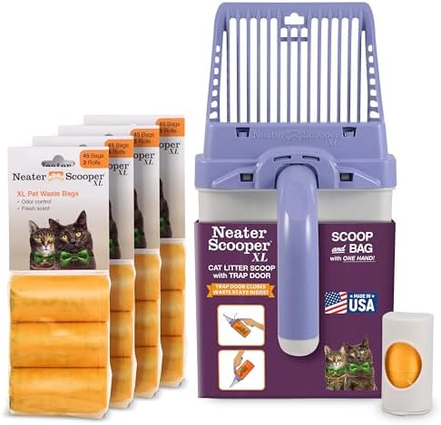 Neater Pet Brands Neater Scooper XL Cat Litter Scoop, 195 Refill Bags – Extra-Large Capacity Mess-Free Cat Litter Scooper with Bag for Large & Multiple Cats, Spill-Proof Litter Box Scooper with Holder