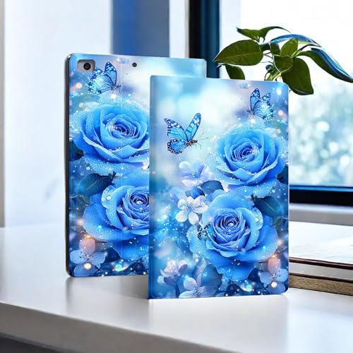 for Microsoft Surface Go 4/3/2/1-10.5" 2021 Tablet Case,Auto Wake/Sleep,Adjustable Stand Protective Cover - Blue Rose Butterfly