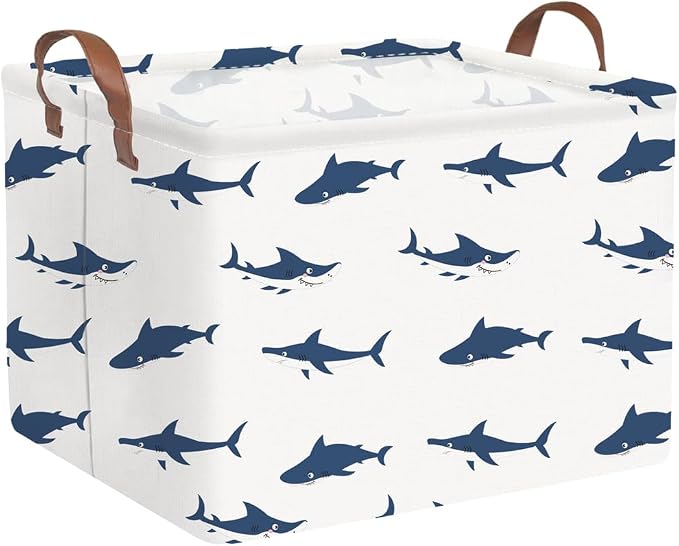 Rectangular Easter Shark Basket,Collapsible toy box for kids,easter gift basket, Nursery Hamper for Shelve Toy Box,Shelf Basket(Shark)