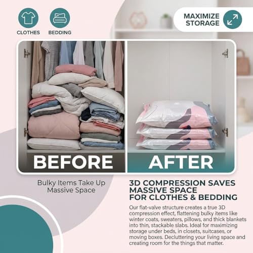 No Pump Vacuum Storage Bags, Press & Seal, No Pump Needed, 3D Compression Bags for Storage, for Clothes, Comforters, Blankets (M*3 PCS)