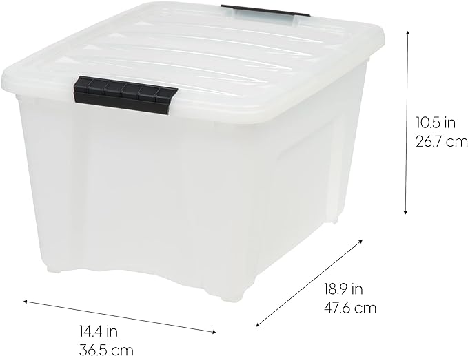 IRIS USA 4-Pack 32 Quart Storage Bins with Lids, Pearl | Conceals contents for a clean look. Great for linens, décor, closet storage, and supplies. Nestable design saves space