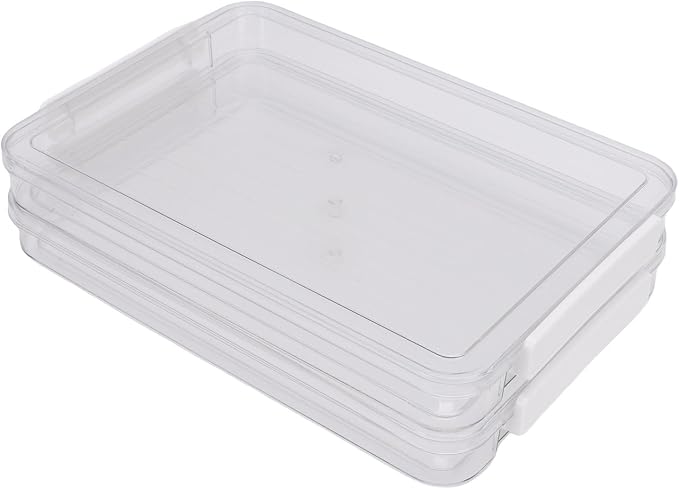 2Pcs Flat Plastic File Storage Bins, Sturdy PET Material with Non Slip Bottom and Transparent Lid, Stackable Document Organizer with Snap on for A4 Paper and Office Supplies