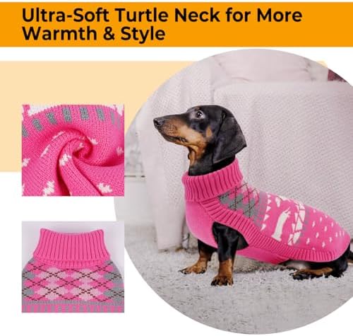 Lelepet Dachshund Sweater Turtleneck Dog Sweaters for Small Dogs (XS-XL) | Pullover Knitted Dog Coat,Cold Weather Dachshund Clothes,Fall/Winter Cozy Outfit for Wiener Dogs,Stretchy Knitwear,XL,Pink