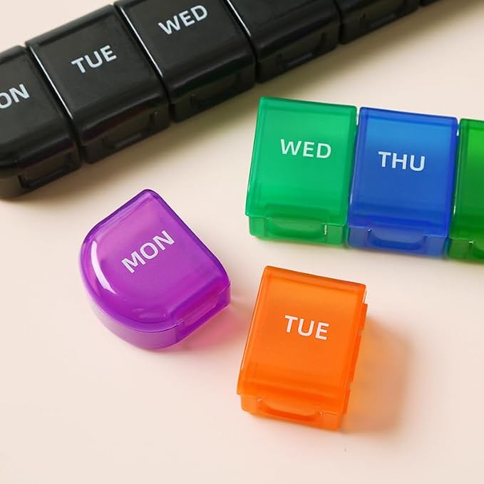 Daily Pill Organizer, 7 Days Detachable Medicine Box Container | Black, Travel Size Vitamin Planner Reminder, Portable Meds Storage 7-Day Holder for Medication, Fish Oils, Supplements