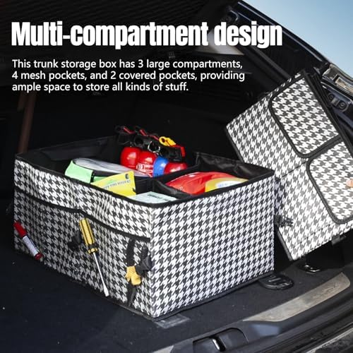 Hovom Car Trunk Organizer, Collapsible Trunk Storage Box for SUV, Multi-Compartment Car Organizers and Storage, Large Capacity Backseat Organizer for Most Cars SUVs Trucks Sedans (Checkerboard)