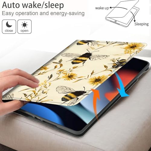 Bxgolkgd Tablet Case for Samsung Galaxy Tab E 9.6 Inch 2015(SM-T560/T561/T567),Shockproof Stand Cover with Heat Dissipation,Auto Wake/Sleep Function,Bumblebee Floral