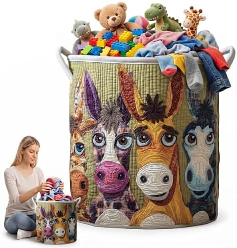 Laundry Basket Foldable Oxford Cloth Funny Tote Bag Laundry Hamper, Heavy Duty Clothes Storage Bucket Toy Organizer for Kids Room(16" x 22")