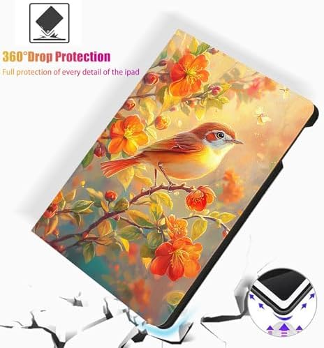 for Microsoft Surface Pro X/Pro X Plus-13 2019/2020/2021/2024 Tablet Case,Auto Wake/Sleep,Adjustable Stand Protective Cover - Bird and Flower Pattern