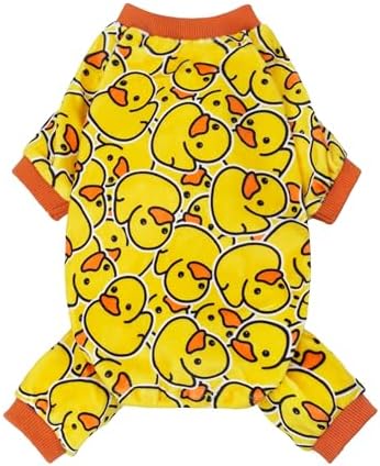 Fitwarm Funny Duck Dog Pajamas, Dog Winter Clothes for Small Dogs Girl, Lightweight Velvet Pet Jumpsuit, Cat Onesie, Yellow, Large