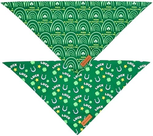 Realeaf St. Patrick's Day Dog Bandanas 2 Pack, Reversible Green Dog Scarf for Boy and Girl, Premium Durable Fabric, Holiday Bandana for Small and Medium Dogs Cats Pets (Small)