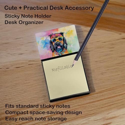 Caroline's Treasures Scottish Terrier Hippie Dawg Sticky Note Holder Refillable Dispenser Self-Sticky Note Pads, Memo Pads Blank Desk Accessories
