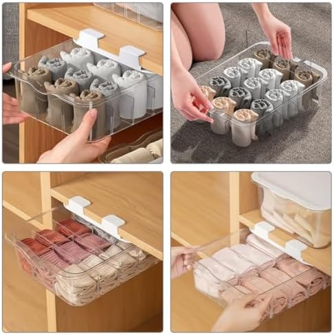 Drawer Type Socks Management Box with Lid, Pet Multi Grid Organizer