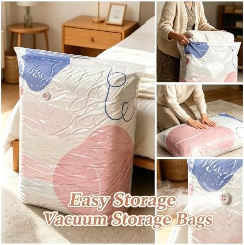 Large 3D No Pump Vacuum Storage Bags, Roll-To-Seal 3s Fast Compression, Thickened Reusable Airtight Space Saver for Clothes, Duvets, Bedding & Travel
