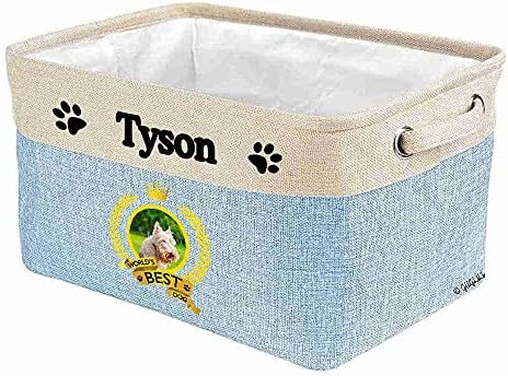 Custom Name Collapsible Dog Toy Storage Basket Bin World's Best Dog Wheaton Terrier Foldable Pet Toy Box Closet Shelf Baskets Organizer for Bedroom Home Dog Cat with Handles Blue