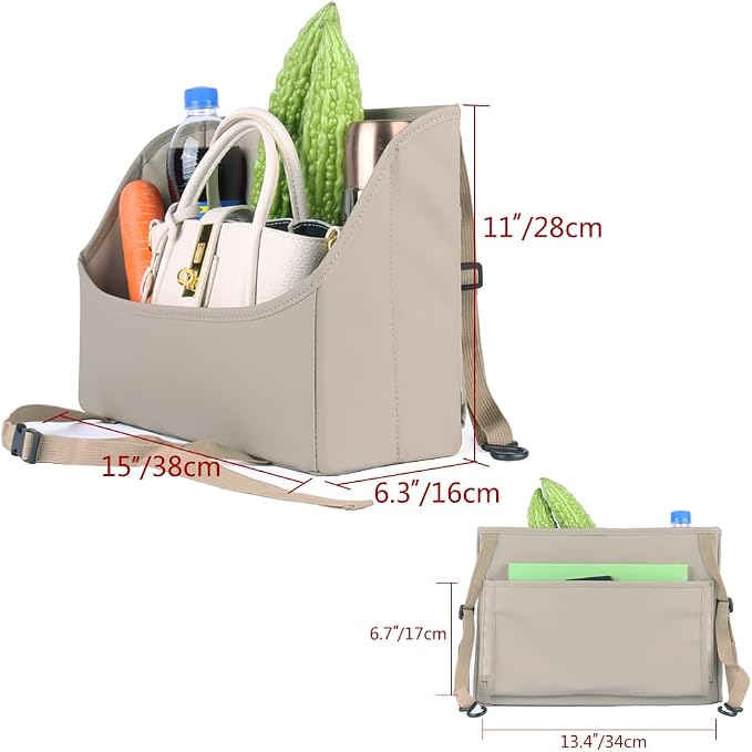 Viaviat Car Handbag Purse Holder Between Seats Leather Car Front Seat Storage Bag Large Capacity Car Organizers for Book Document Phone Bottle Tissue Toy (Beige Style-1)