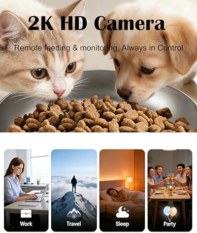 Automatic Cat Feeder with 2K Camera, 5G WiFi Smart Pet Food Dispenser for Cats & Small Dogs, 6L Large Capacity Timed Auto Feeder with App Control, Night Vision, 2-Way Audio & Detachable Design (White)