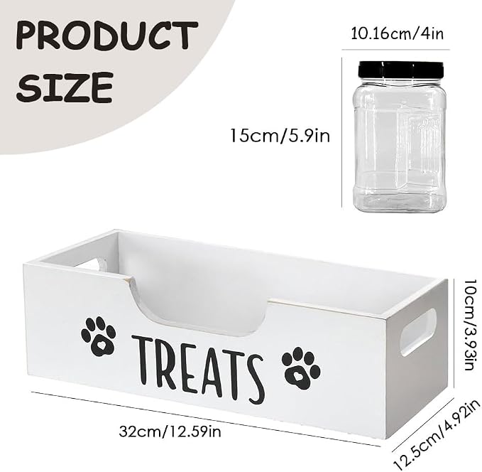 Dog Treat Container for Countertop, Pet Snack Storage Box Includes 3 Treat Jar & Wooden Pet Treat Container Pet Food Organizer For Puppy Airtight Dog Treat Storage With Lids