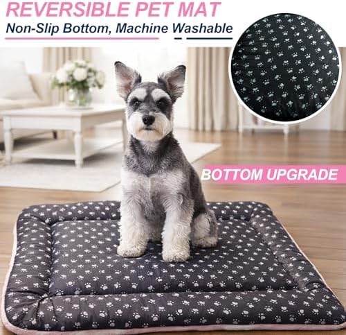Washable Dog Bed Mat With Anti-Slip Bottom, Deluxe Plush Memory Foam Crate Pad & Waterproof Outdoor Kennel Mat For Dogs & Cats-Durable Crates Beds, Large Medium Small Puppy Size 24" x 18",pink