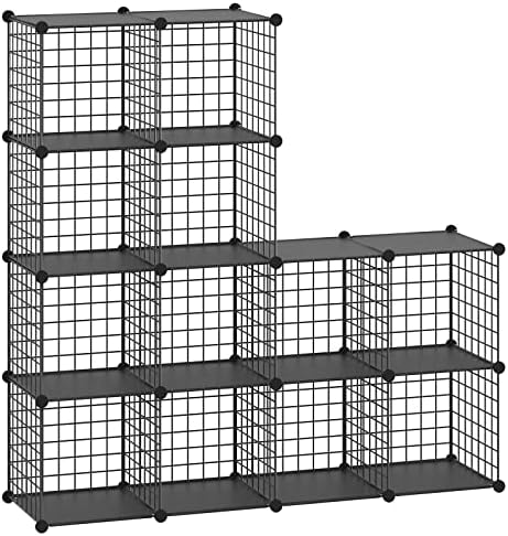 HUBSON Wire Cube Storage Organizer, Book/Toy/Craft/Potted Plants and petCloset Organizers and Storage Shelves, 12-Cube Freely Combinable Metal Grids Storage Shelf,Black Plus Iron