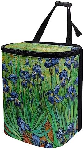 DISNIMO Irise Van Gogh Car Trash Can with Lid, Leak Proof Trash Bin Garbage Bag Collapsible Automatic Portable Trash Can, Easy to Clean, Used in Car Home Office