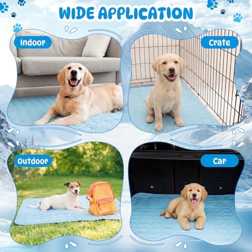 Chunful 39 x 59 Inches 4 Pcs Dogs Cooling Mat for Cats Pet, Summer Washable Dog Cooling Pad with Non-Slip Bottom & Storage Bags, Foldable Self-Cooling Blanket for Crate Sofa Floor Car