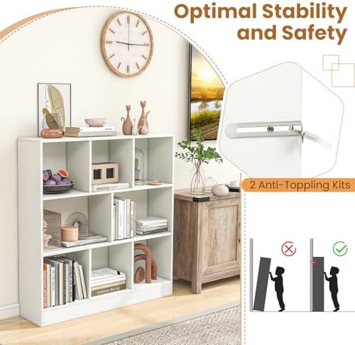 GIANTEX 8 Cube Bookcase, 4-Tier Freestanding Bookshelf w/ 8 Open Compartments, 2 Anti-Tipping Kits, Modern Display Cabinet, 41" Wood Cubby Storage Organizer for Living Room, Bedroom, White