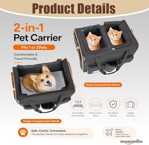 Expandable 2 in 1 Pet Travel Crate with Rolling Double Wheels, Large Foldable Build and Removable Divider, Breathable Oxford Portable Outdoor Pet Gear