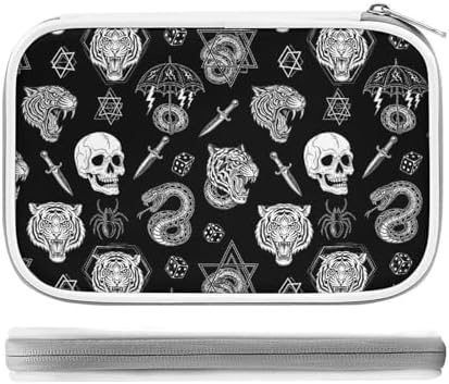 Large Cute Pencil Case, Colored Pen Pouch With Zipper Storage And Organizer Tattoo Dice Diamond Skull Tiger Snake Spider Knife Black