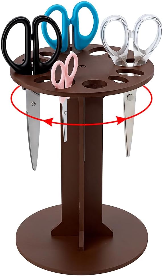 PH PandaHall 360 Degree Rotating Scissor Holder, 12 Holes Wooden Scissors Rack Organizer Barbershop Scissors Rack Salon Tool Organizer for Barbershop Pet Groomers Braiding Hair Stylists, 5.9"x1.57"
