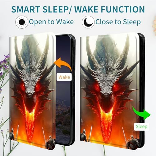 Case for Samsung Galaxy Tab S10 Plus 2024/S9 FE+/S9 Plus 12.4" 2023, 360 Degree Rotating Stand with Multi-Angle Vertical Shockproof Protective Shell for Women Men, Grey Flame Dragon
