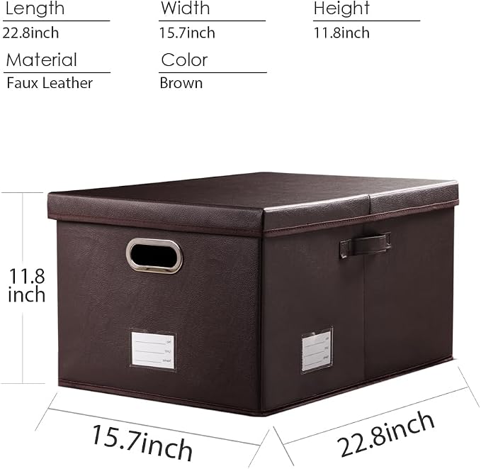 Collapsible Storage Box with Lid [1-Pack] Leather Fabric Foldable Storage Bin Organizer Container Basket Cube with Cover for Home Bedroom Closet Office Nursery Brown (22.8X15.7X11.8)