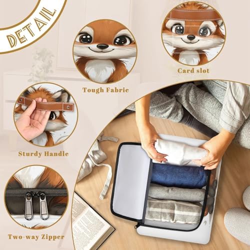 Wild Animals Fox Storage Bins with Zipper Lid Foldable Fabric Organizer Box with Handles Rectangular Closet Clothes Organizer Containers