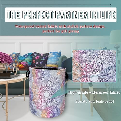 Colorful Mandala Laundry Basket Foldable Oxford Cloth Hamper 18.9"x16.5"