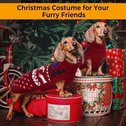 Lelepet Dachshund Sweater Turtleneck Dog Sweaters for Small Dogs (XS-XL) | Pullover Knitted Dog Coat,Cold Weather Dachshund Clothes, Fall/Winter Cozy Outfit for Wiener Dogs,Stretchy Knitwear,S,Red