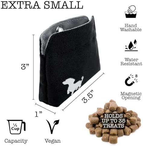 Extra Small Dog Treat Pouch – Slim Magnetic Pocket Dog Treat Bag for Walking & Training – Discreet Clip On Treat Pouch for Leash, Waistband or Pocket – Mess Free Storage (Black/Gray)
