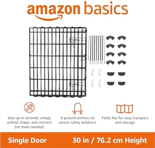 Amazon Basics Portable Foldable Octagonal Metal Exercise Dog Playpen, Indoor/Outdoor Pet Fence with Single Door, 8 Panels, Small, 30 Inches, Black