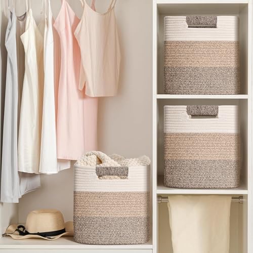 12 Inch Storage Cubes, 3 Pack Cube Storage Bins for Organizing, Cotton Rope Woven Baskets for Shelves, Bathroom, Kids Room, Closets, Baby Nursery