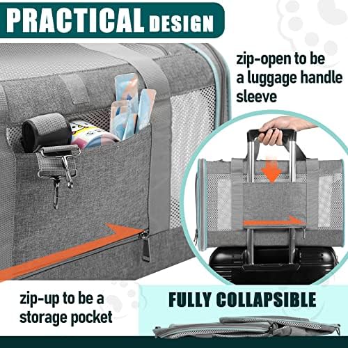 GAPZER Large Cat Carrier Soft, Collapsible Travel Pet Carry Bag, Small Dogs | Large Cats up to 20 lbs+ Maine Coon, Top Load Transport Small Puppy Dog Crate, Chihuahua Mini Dog 10lbs, Sturdy Mesh Grey