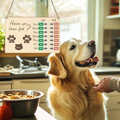 Personalized Have We Been Fed Sign, Custom Feeding Reminder Hanging Sign with Name, Daily AM/PM Tracker for Dog Cat, Yes/No Meal Scheduler, Wooden Reminder Slider for Wall Decor