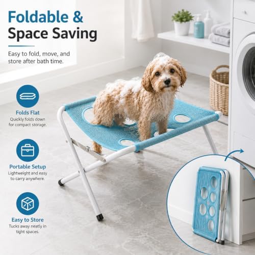 Foldable Pet Bathing Stand, Dog Bath Sling, Pet Hammock for Small Dogs (Blue) | Portable Dog Washing Hammock | Foldable Grooming Holder | Bathing Support for Small Dogs