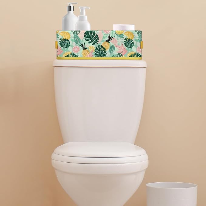 Lemon Pineapple Summer Bathroom Storage Basket, Foldable with Handle Open Countertop Paper Towel Decorative Box, Toilet Tank Top Shelf Baskets for Home Closet Bedroom Living Room Office