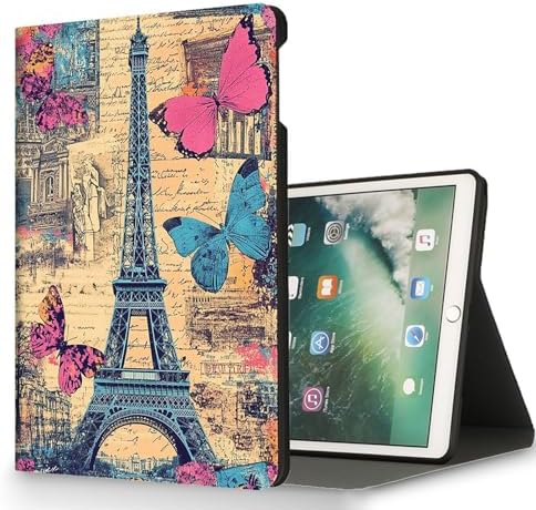 for Microsoft Surface Pro 7 Plus,Surface Pro 7/6/5/4 12.3" Tablet Case,Auto Wake/Sleep,Adjustable Stand Protective Cover - Paris Tower Butterfly
