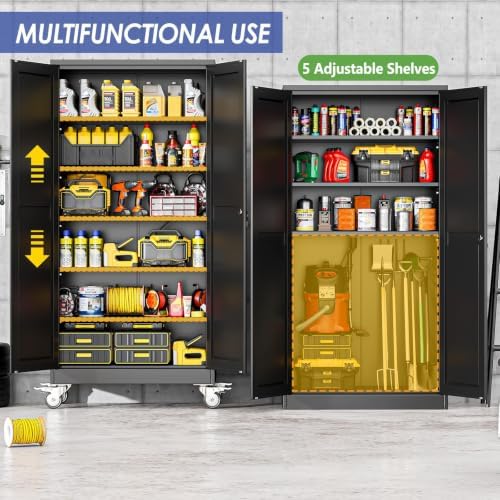 73.6" Metal Garage Storage Cabinet with Wheels and Locking Doors