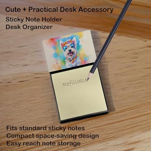 Caroline's Treasures Westie Hippie Dawg Sticky Note Holder Refillable Dispenser Self-Sticky Note Pads, Memo Pads Blank Desk Accessories