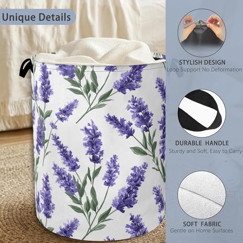Lavender Laundry Basket,Oxford Cloth Laundry Hamper with Handle Foldable Portable Clothes Storage Basket for Bathroom Bedroom Dorm Room 16" x 20.8"