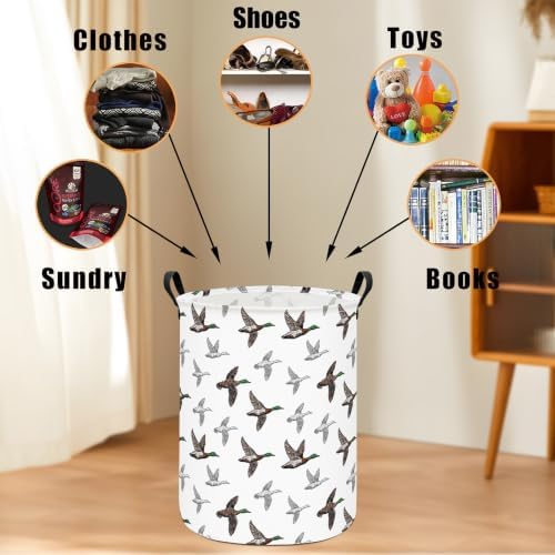 Round Laundry Basket Collapsible Storage Hamper Organizer Mallard Duck | Waterproof Canvas Foldable Baskets with sturdy Handles Multi-scene Organizer for Home Play Bedroom Gift Bin