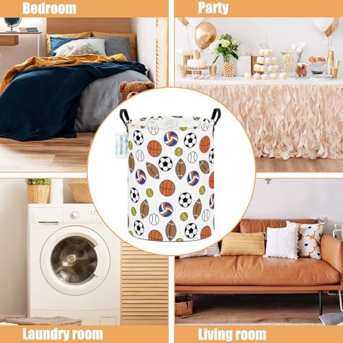Round Laundry Basket Collapsible Storage Hamper Organizer Colorful Balls | Waterproof Canvas Foldable Baskets with sturdy Handles Multi-scene Organizer for Home Play Bedroom Gift Bin