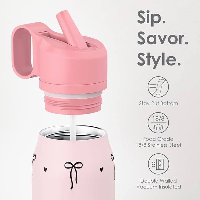 Bow Insulated Stainless Steel Water Bottle with Twist Lid 20oz, Travel Water Bottles for Sports & Gym, Gift for Women Girls Friends Birthday Christmas