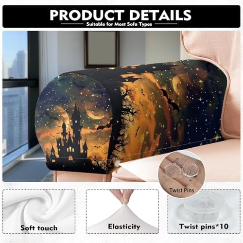 Couch Arm Covers for Sofa Halloween Castles Arm Chair Covers Slipcover Scratch-Resistant Sofa Arm Covers Protect Anti-Slip Furniture Protector Halloween Decoration