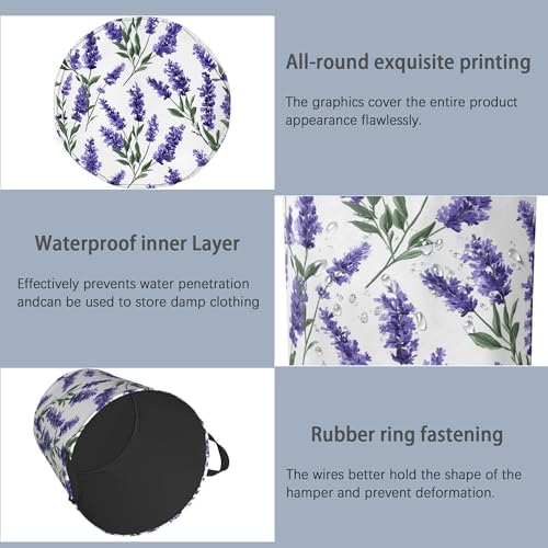 Lavender Laundry Basket,Oxford Cloth Laundry Hamper with Handle Foldable Portable Clothes Storage Basket for Bathroom Bedroom Dorm Room 16" x 20.8"